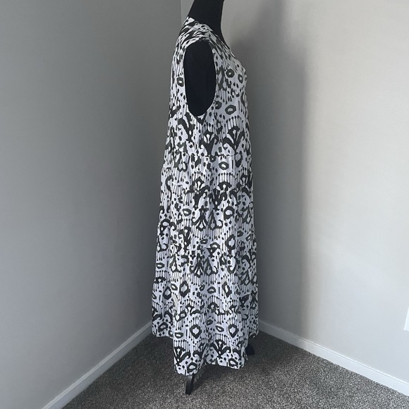 CHICOS Ikat‎ Tiered Maxi Dress Sz 3 (US 16) Pockets Sleeveless Green White Long - Picture 5 of 8